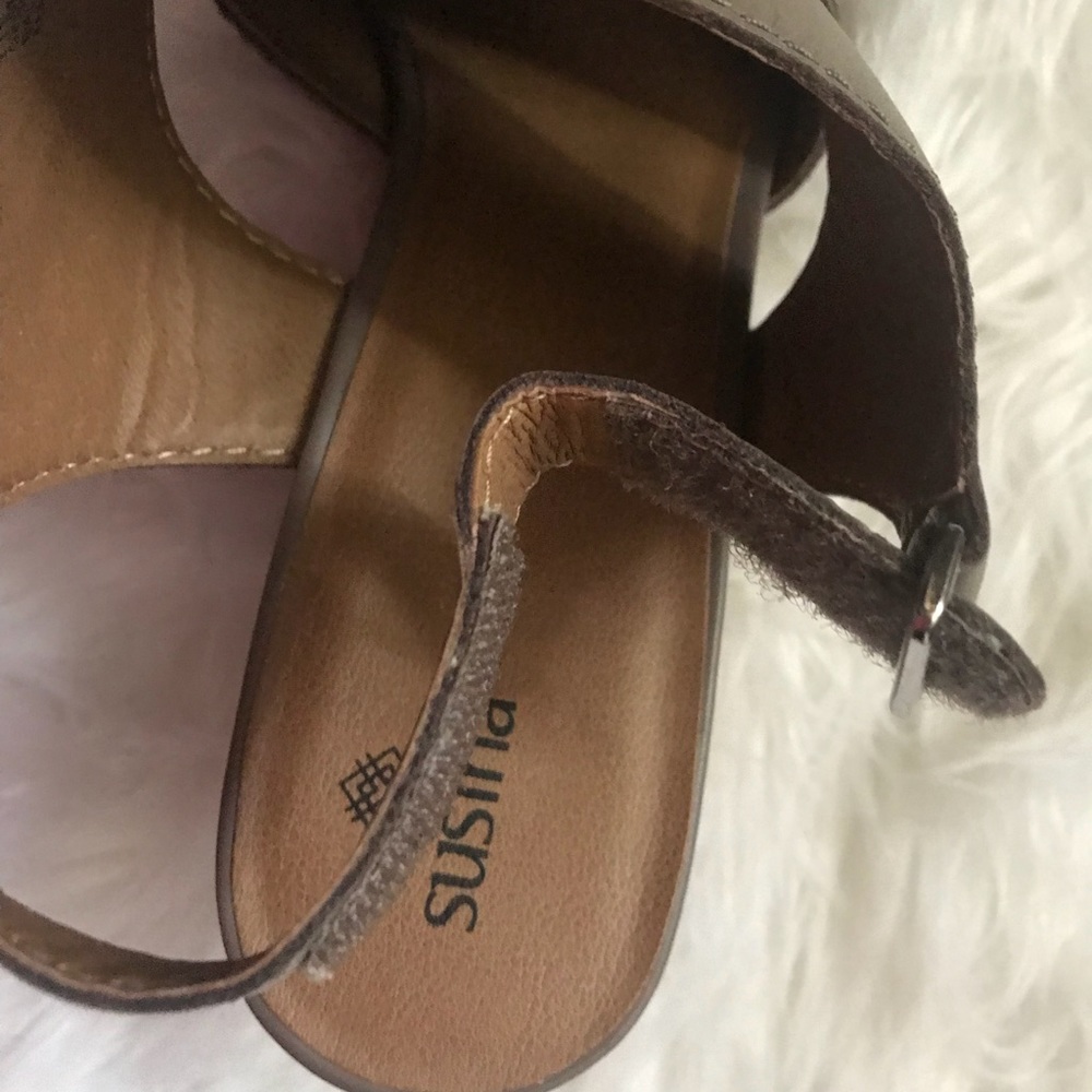 Dark Taupe Open Toe Cork Heel Sandal - Size 11 - Picture 5 of 7